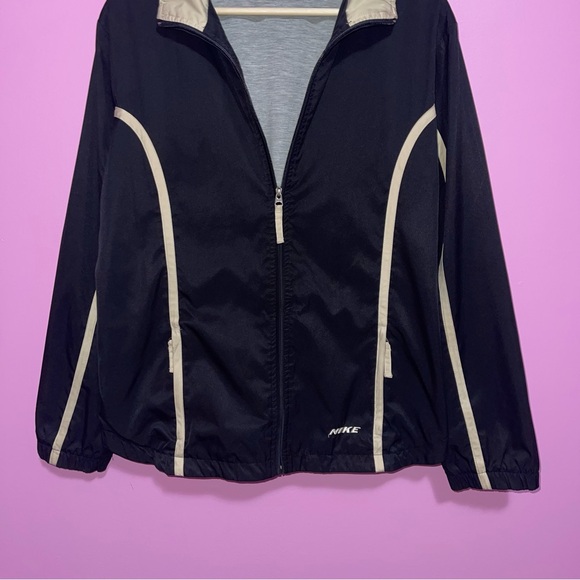 Nike Jacket Women’s Large Black‎ Tan Cinched Vintage Y2K Early 2000s Windbreaker - Picture 4 of 10